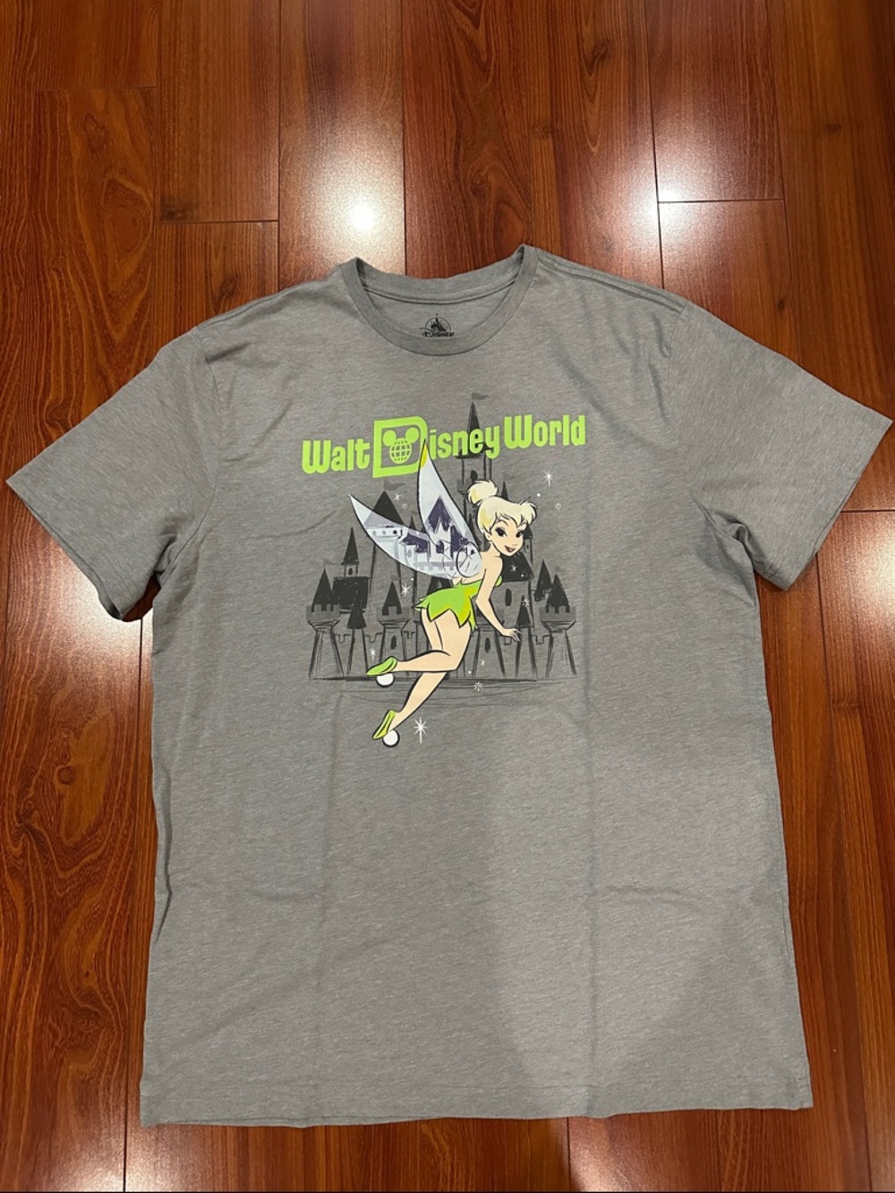 Disney Gray Tee with Neon Green Tinker Bell Graphic
